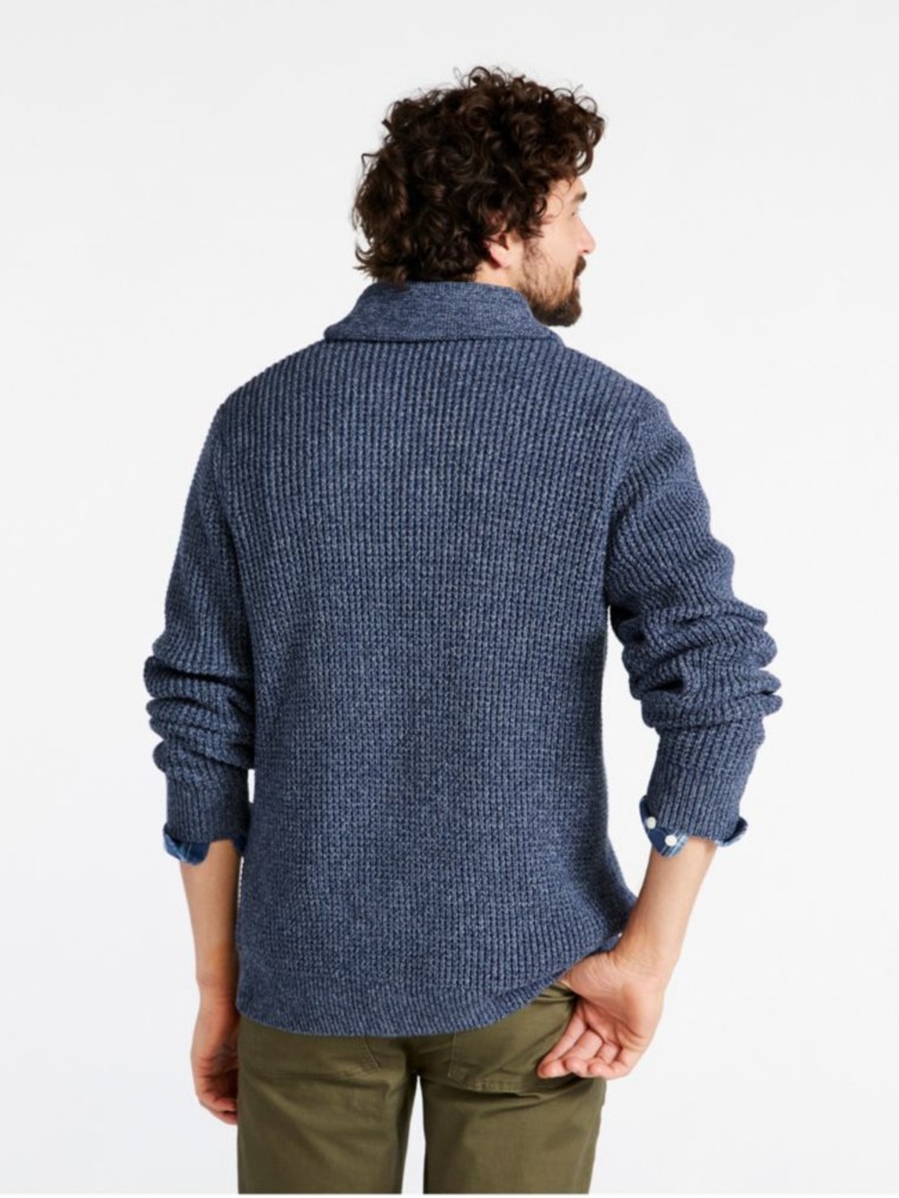 Men's Blue Organic Cotton Waffle Sweater - Picture 2 of 6